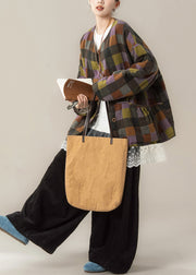 Women Plaid Warm Parka ,Top And Wide Leg Pants Three Pieces Set Winter