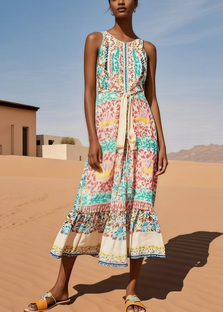 Women Polychrome Print Cotton Tunic Dresses Sleeveless