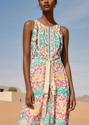 Women Polychrome Print Cotton Tunic Dresses Sleeveless