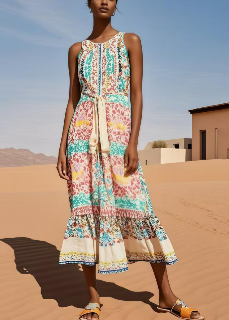Women Polychrome Print Cotton Tunic Dresses Sleeveless