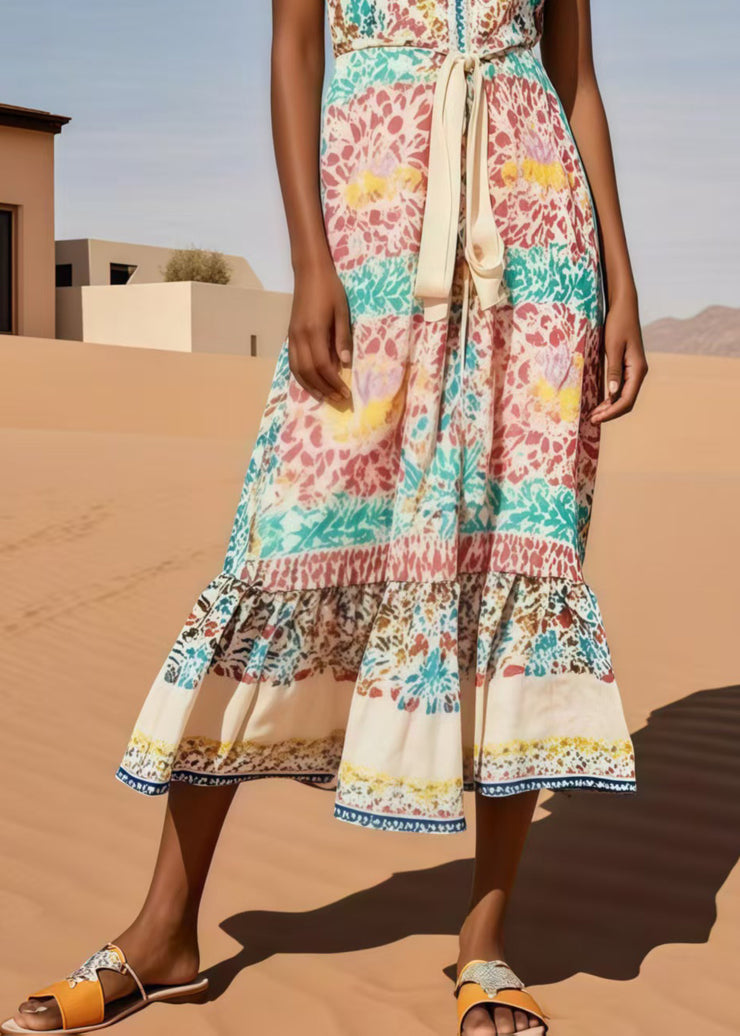 Women Polychrome Print Cotton Tunic Dresses Sleeveless