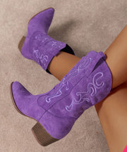 Women Purple Boots Suede Comfy Pointed Toe Boots