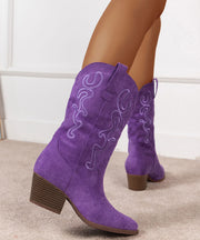 Women Purple Boots Suede Comfy Pointed Toe Boots