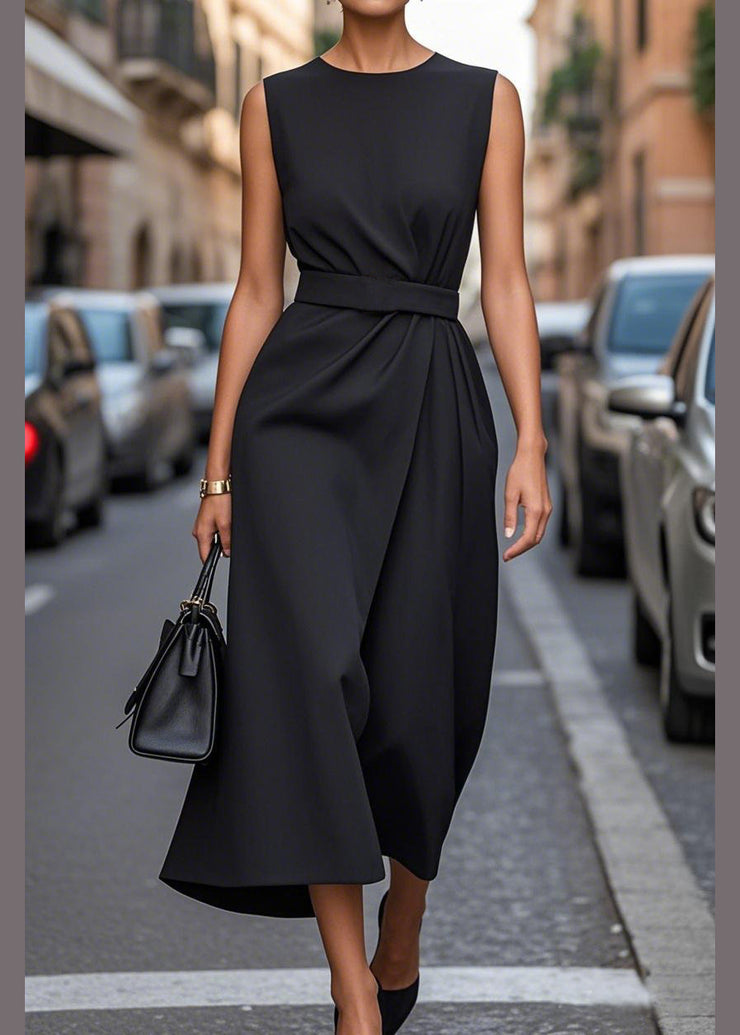Women Purple O Neck Tie Waist Cotton Dress Sleeveless