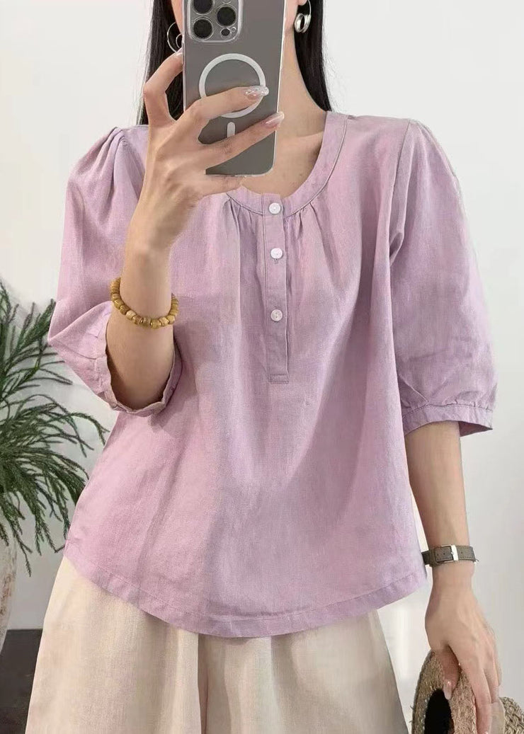 Women Purple Oversized Linen Top Half Sleeve