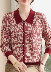 Women Purple Peter Pan Collar Print Knit Sweaters Fall