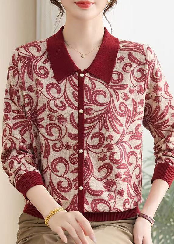 Women Purple Peter Pan Collar Print Knit Sweaters Fall