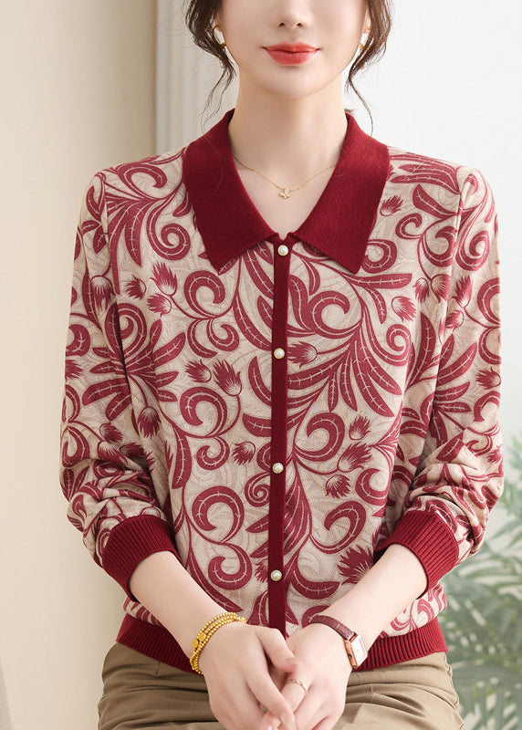 Women Purple Peter Pan Collar Print Knit Sweaters Fall