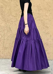 Women Purple Pockets Wrinkled Solid Cotton Skirt Summer