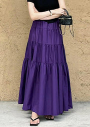 Women Purple Pockets Wrinkled Solid Cotton Skirt Summer