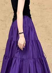 Women Purple Pockets Wrinkled Solid Cotton Skirt Summer