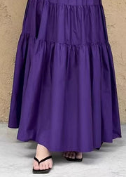 Women Purple Pockets Wrinkled Solid Cotton Skirt Summer