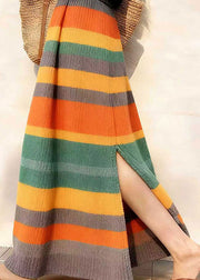 Women Rainbow Elastic Waist Side Open Knit Skirt Winter
