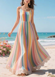 Women Rainbow Oversized Striped Chiffon Beach Dress Summer