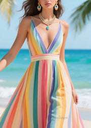 Women Rainbow Patchwork Exra Large Hem Silk Summer Beach Dress