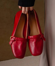 Women Red Chunky Shoes Cowhide Leather Comfy Splicing