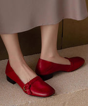 Women Red Chunky Shoes Cowhide Leather Comfy Splicing