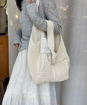 Women Red Hollow Out Large Capacity Knit Shoulder Bags