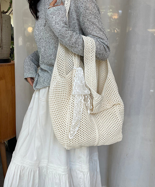 Women Red Hollow Out Large Capacity Knit Shoulder Bags