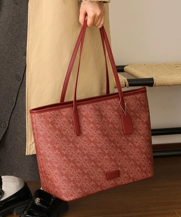 Women Red Large Capacity Faux Leather Shoulder Bag