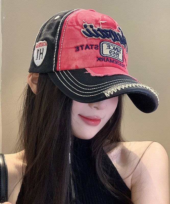 Women Red Letter Embroidered Denim Baseball Cap Hat