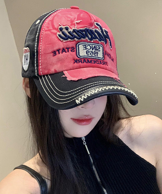 Women Red Letter Embroidered Denim Baseball Cap Hat