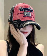 Women Red Letter Embroidered Denim Baseball Cap Hat