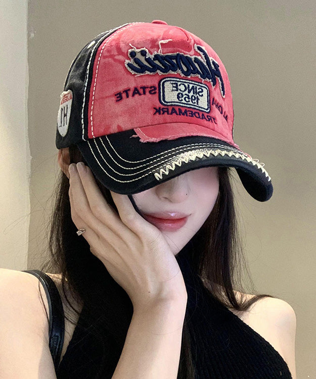 Women Red Letter Embroidered Denim Baseball Cap Hat