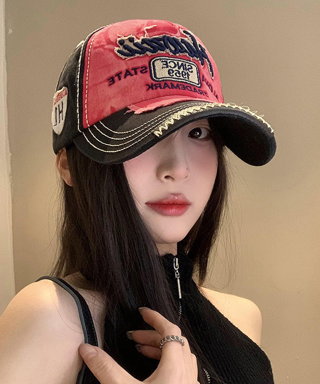 Women Red Letter Embroidered Denim Baseball Cap Hat