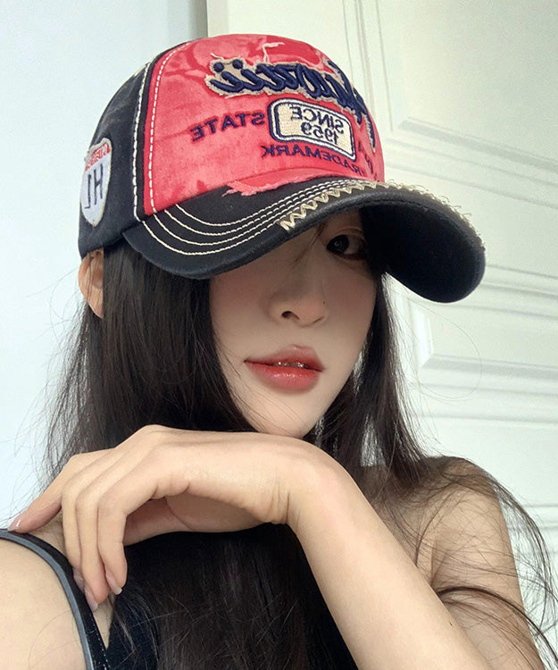 Women Red Letter Embroidered Denim Baseball Cap Hat