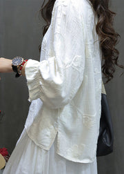 Women Red O Neck Embroidered Linen Shirt Tops Lantern Sleeve