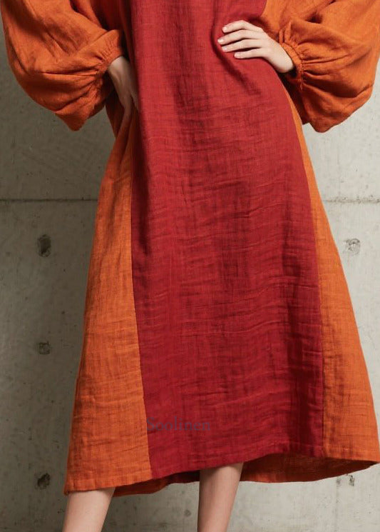 Women Red Oversized Patchwork Faux Fur Maxi Dress Fall