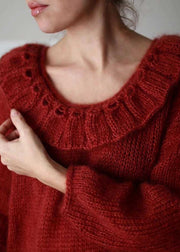 Women Red Peter Pan Collar Oversized Knit Pullover Winter