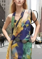 Women Red Print With Ribbon Silk Sundress Summer
