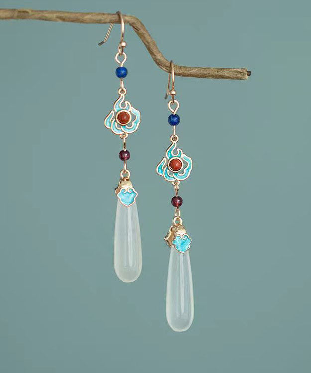 Women Red Sterling Silver Turquoise Agate Garnet Water Drops Drop Earrings