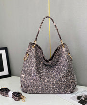 Women Rhinestone Solid Durable Faux Leather Tote Handbag