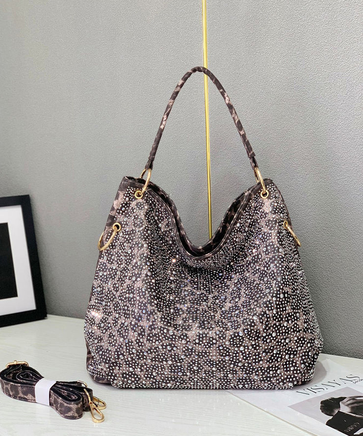 Women Rhinestone Solid Durable Faux Leather Tote Handbag