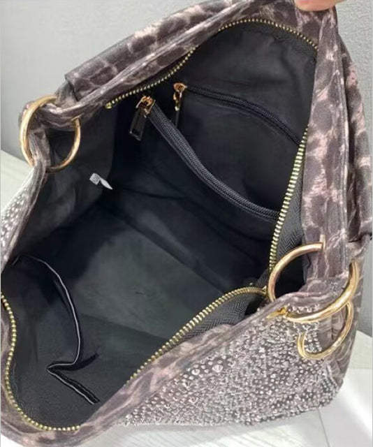 Women Rhinestone Solid Durable Faux Leather Tote Handbag