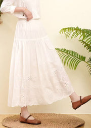 Women Rose Embroidered Hollow Out Cotton Skirts Summer