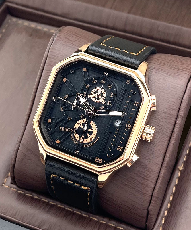 Women Rose Gold Leather Square Waterproof Watches