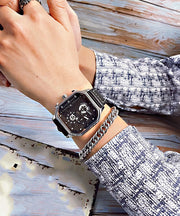 Women Rose Gold Leather Square Waterproof Watches