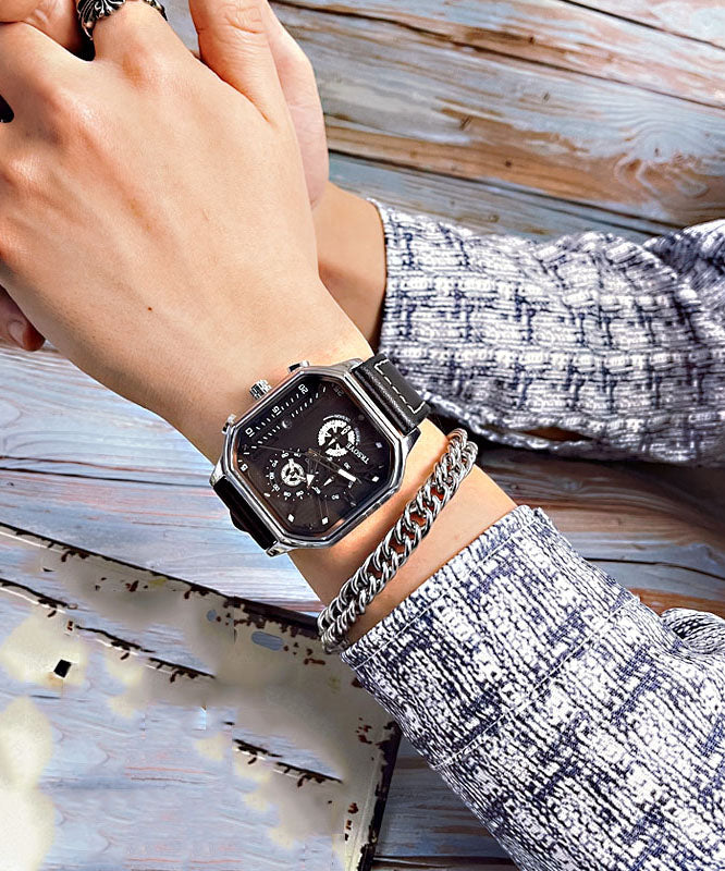 Women Rose Gold Leather Square Waterproof Watches