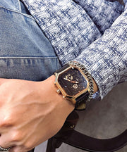 Women Rose Gold Leather Square Waterproof Watches