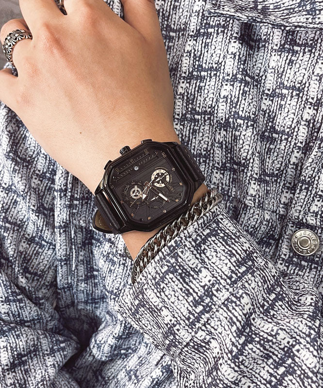 Women Rose Gold Leather Square Waterproof Watches