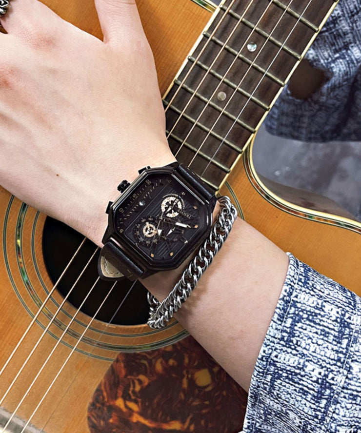 Women Rose Gold Leather Square Waterproof Watches
