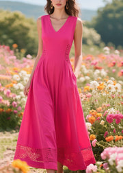 Women Rose Patchwork Hollow Out Cotton Long Dress Summer