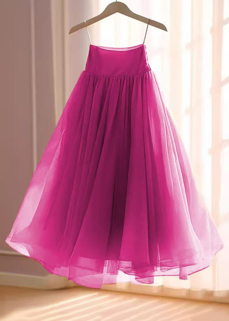 Women Rose Solid High Waist Chiffon Skirts Summer