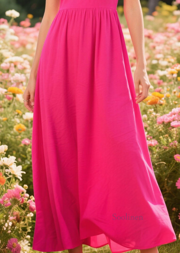 Women Rose U Neck Patchwork Cotton Long Dress Sleeveless