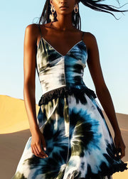 Women Ruffled Patchwork Tie Dye Cotton Cami Dress Summer