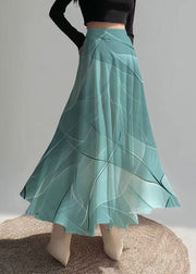 Women Sea Blue Print Chiffon Beach Skirt Summer